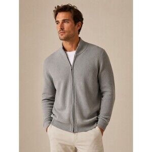 NWT Magaschoni Men’s Full Zip Cotton Waffle Knit Sweater Jacket Gray/Navy XL
